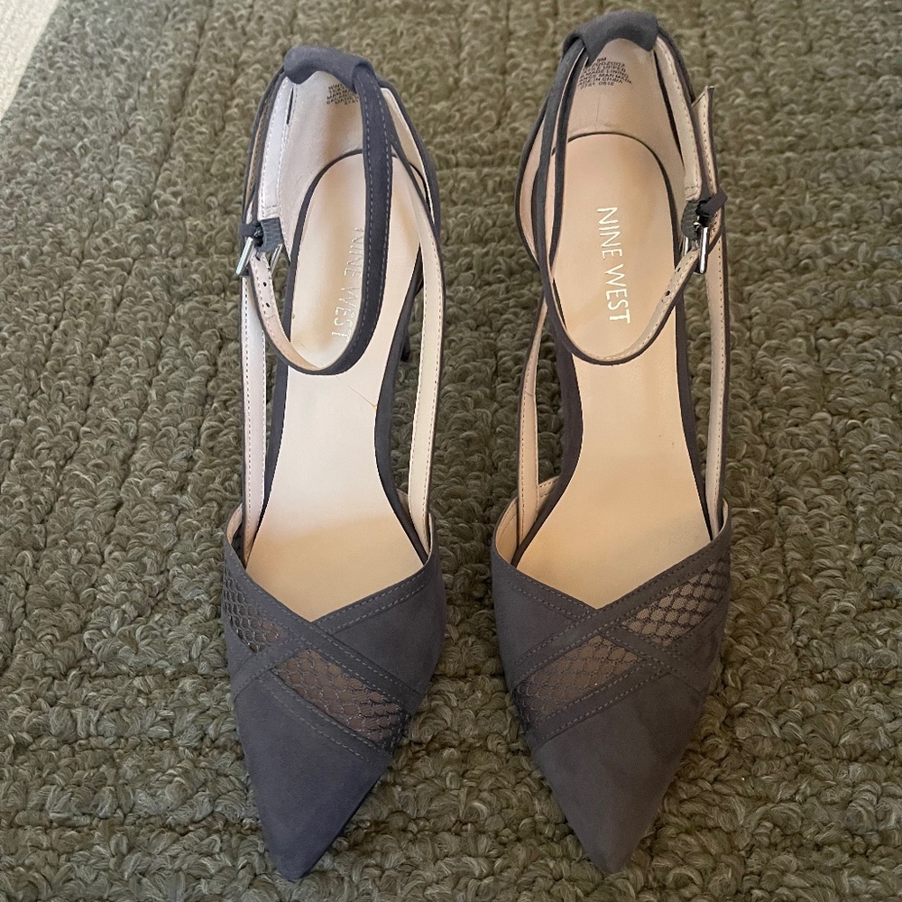 Nine West Brown Suede Pointy Toe Heels with Mesh Design - Size 8